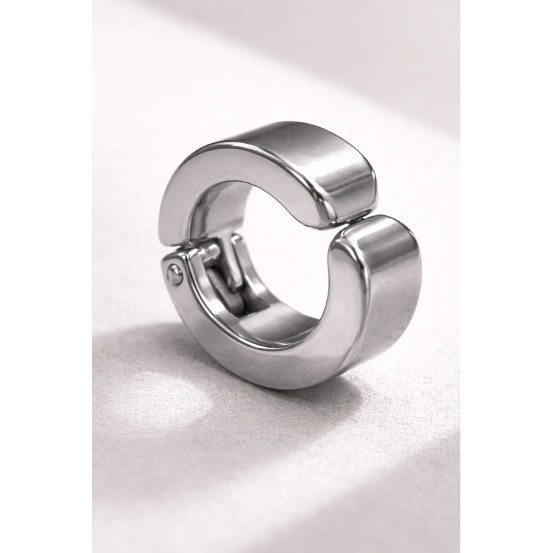 Aros Hombre Clip Acero Inoxidable Falsos Presión Par Plateado
