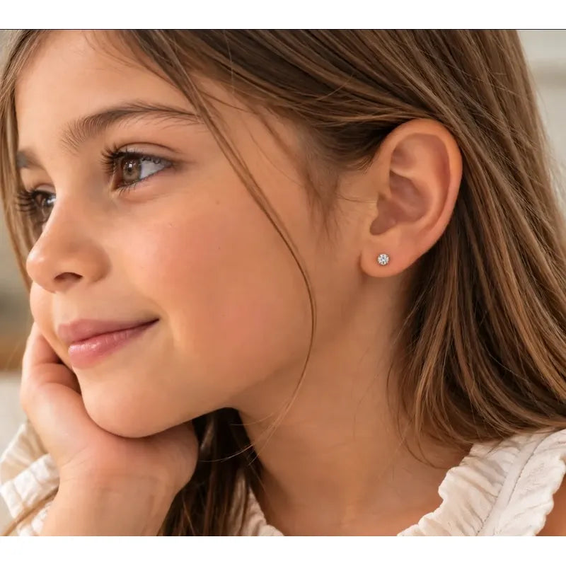 Aros Plata Punto De Luz Bebé Niña 3 Mm Tope Seguro Regalo Plateado