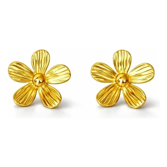 Aros Mujer Flor Acero Inoxidable 2.5cm Moda Elegante Dorado
