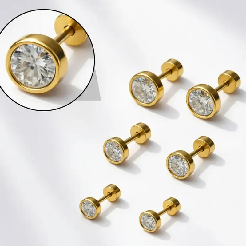 Aros Mujer Set Punto De Luz Con Tope Seguro Acero Inoxidable Punto De Luz 6puntodeluz