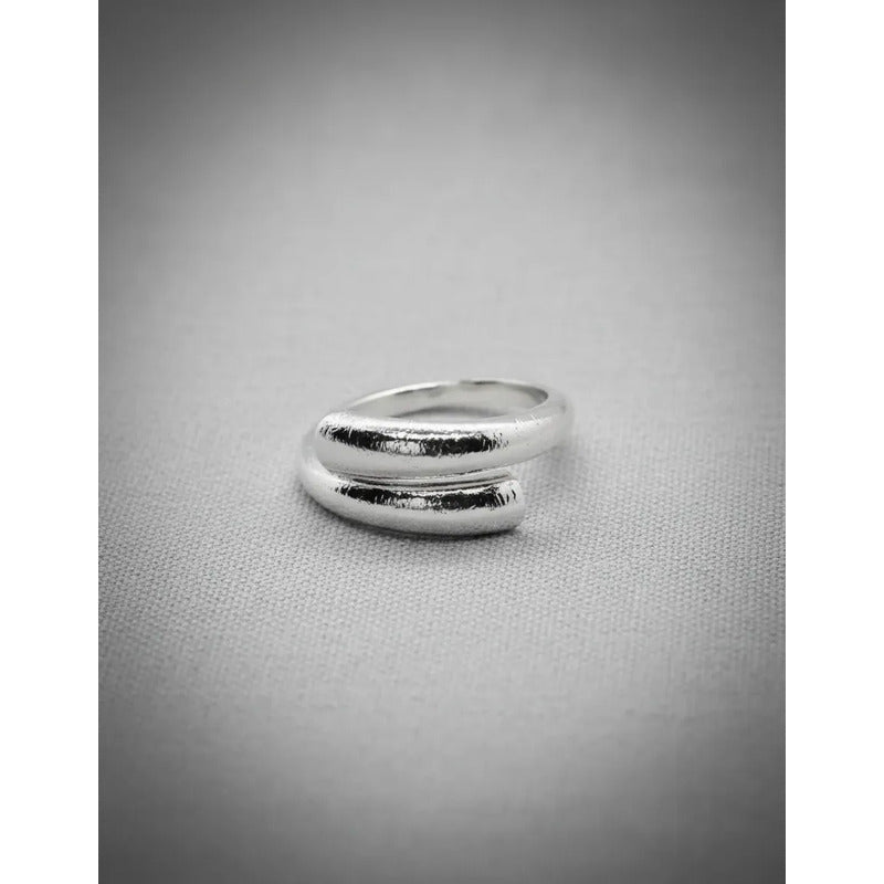 Anillo Mujer Plata Ajustable Abierto Doble Línea Elegante Plateado Ajustable