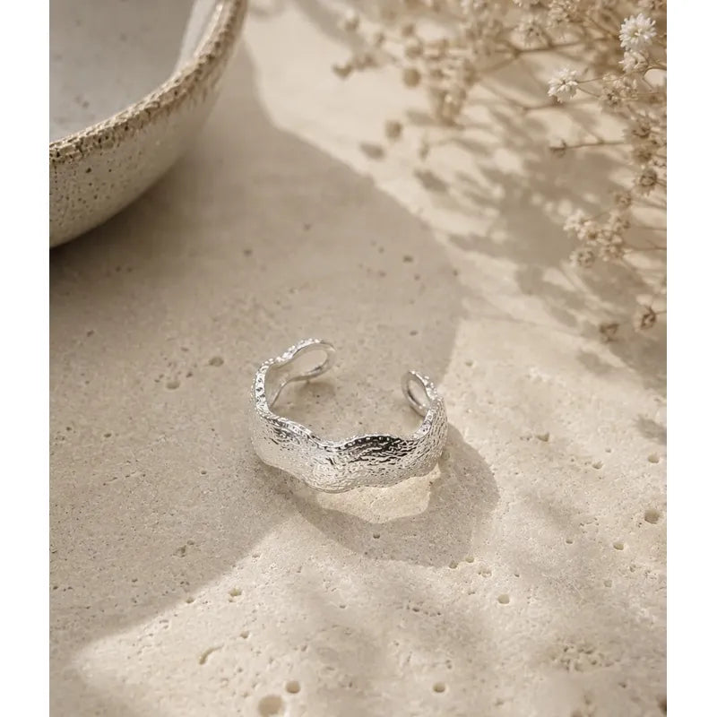 Anillo Plata Mujer Ajustable Texturizado Minimalista 925 Plateado Ajustable