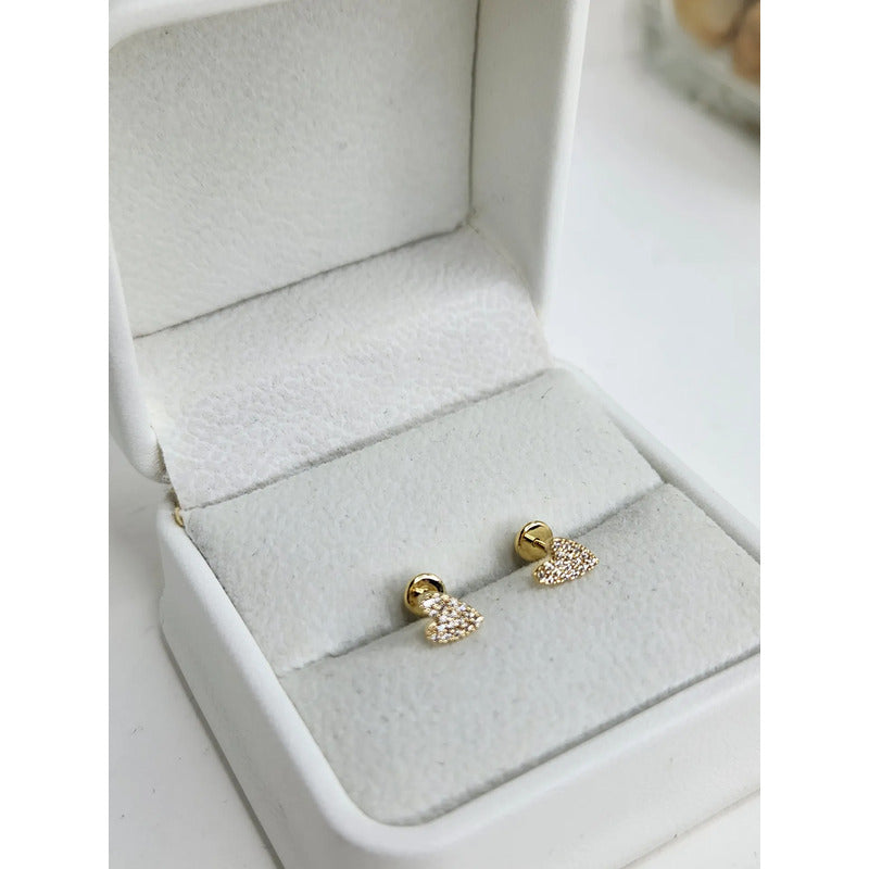 Aros De Niña O Bebe Con Tope De Oro 18k Enchapados Con Caja Dorado