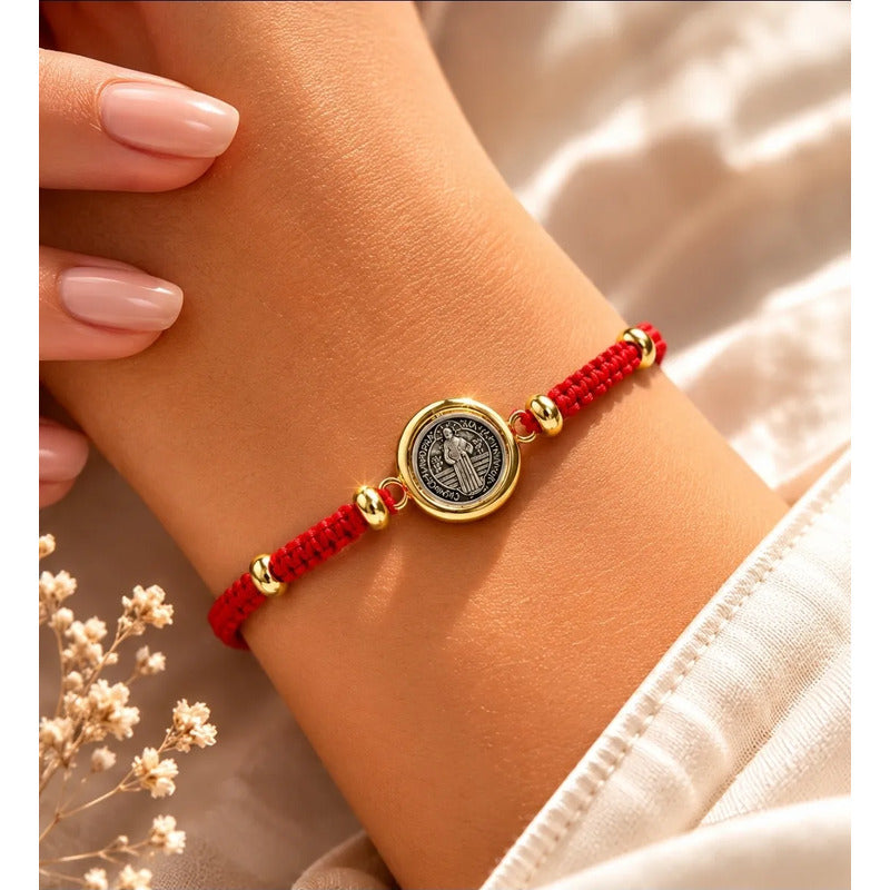 Pulsera San Benito Ajustable Amuleto Unisex Protección Rojo 18 Cm