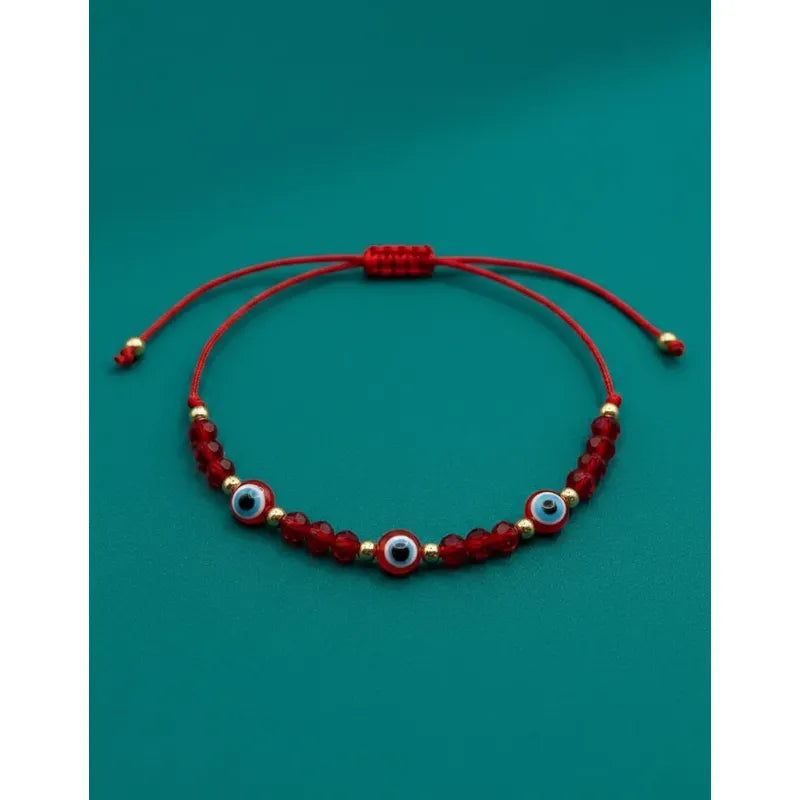 Pulsera Ojo Turco Roja Protección Mal De Ojo Acero Suerte Rojo 16 Cm
