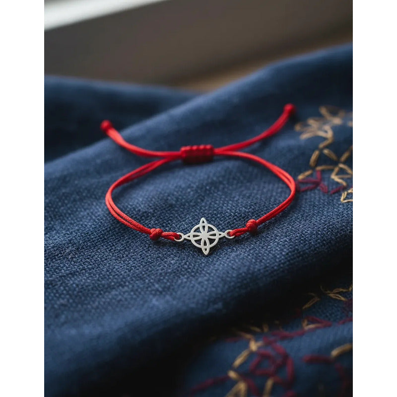 Pulsera Nudo De Bruja Rojo Amuleto Protección Acero Regalo Plateado 20 Cm