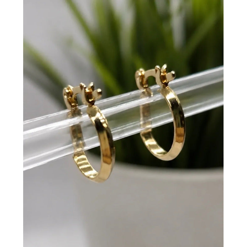 Aros Mujer Argollas Enchapadas 16mm Clasicas Caja De Rgalo Dorado