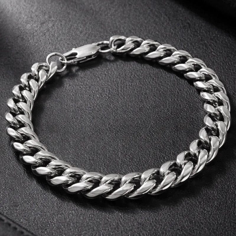 Pulsera Hombre Acero Inoxidable Cubana Clásica Estilo Urbano Cubana 21 Cm