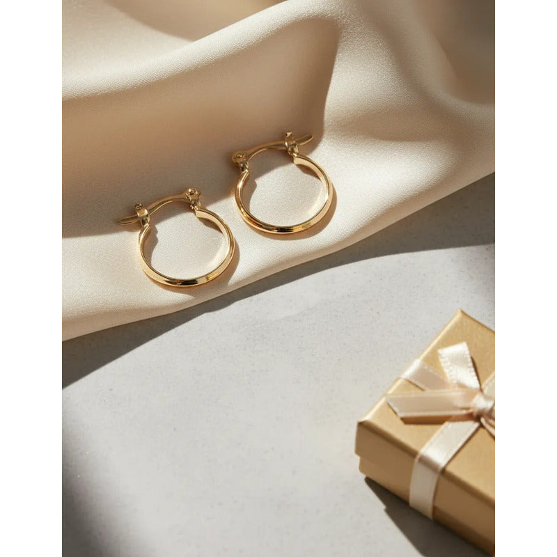 Aros Mujer Argollas Enchapadas 16mm Clasicas Caja De Rgalo Dorado