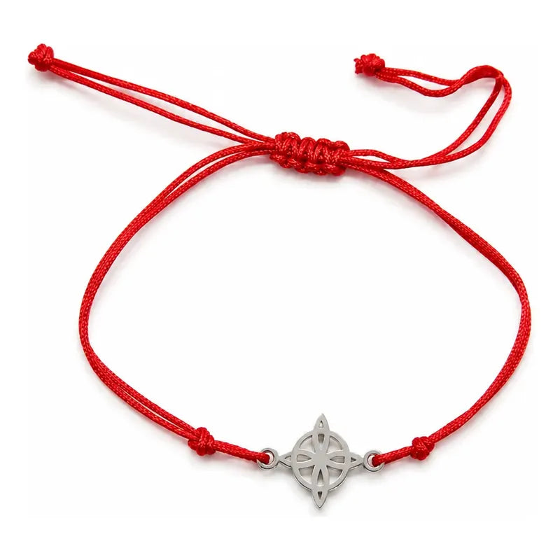Pulsera Nudo De Bruja Rojo Amuleto Protección Acero Regalo Plateado 20 Cm