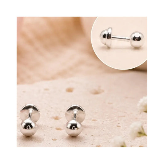Aros Plata 925 Bebé Niña 3mm Clásicos Bolitas Tope Seguridad Plateado