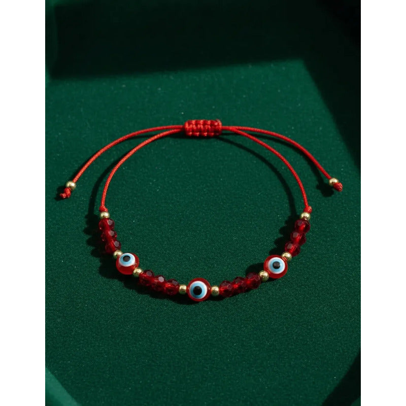 Pulsera Ojo Turco Roja Protección Mal De Ojo Acero Suerte Rojo 16 Cm