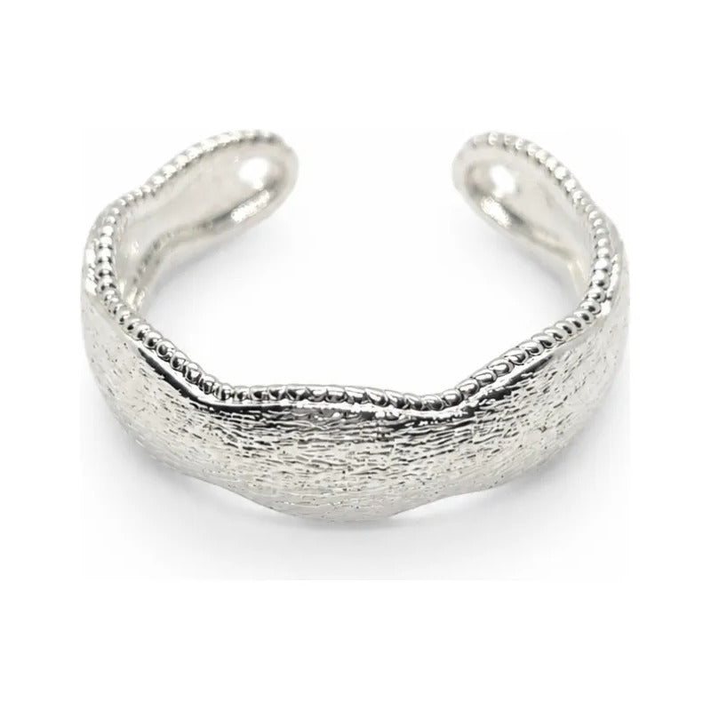Anillo Plata Mujer Ajustable Texturizado Minimalista 925 Plateado Ajustable