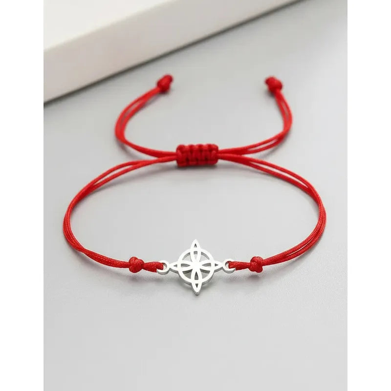 Pulsera Nudo De Bruja Rojo Amuleto Protección Acero Regalo Plateado 20 Cm
