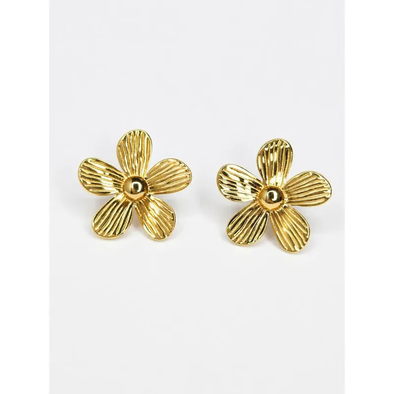 Aros Mujer Flor Acero Inoxidable 2.5cm Moda Elegante Dorado