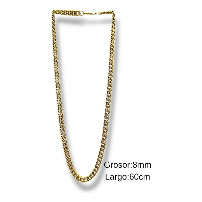 Cadena Cubana Hombre Acero Inoxidable 8mm Gruesa Regalo Dorado