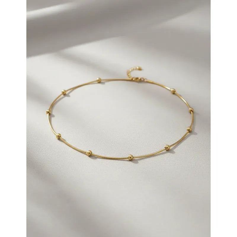Set Collar Y Pulsera Acero Inoxidable Femenino Dorado Con Balines