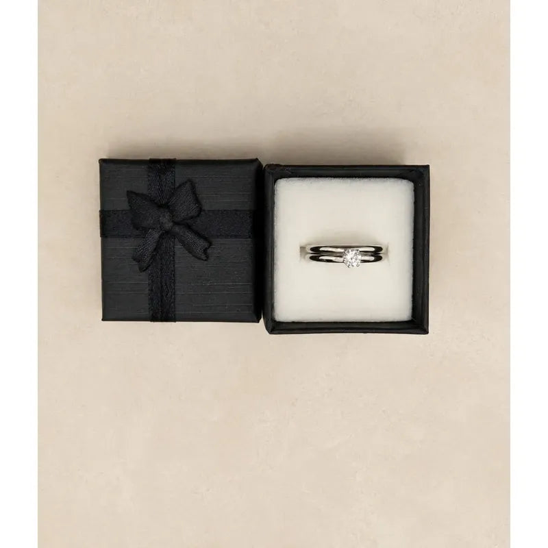 Set 2 Anillos Mujer Acero Inoxidable Zirconia Elegante Plateado 17