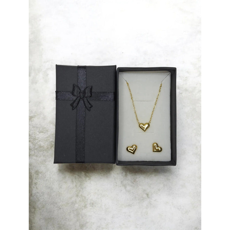 Conjunto Corazón Acero Dorado Collar Y Aros Regalo Mujer Set Dorado