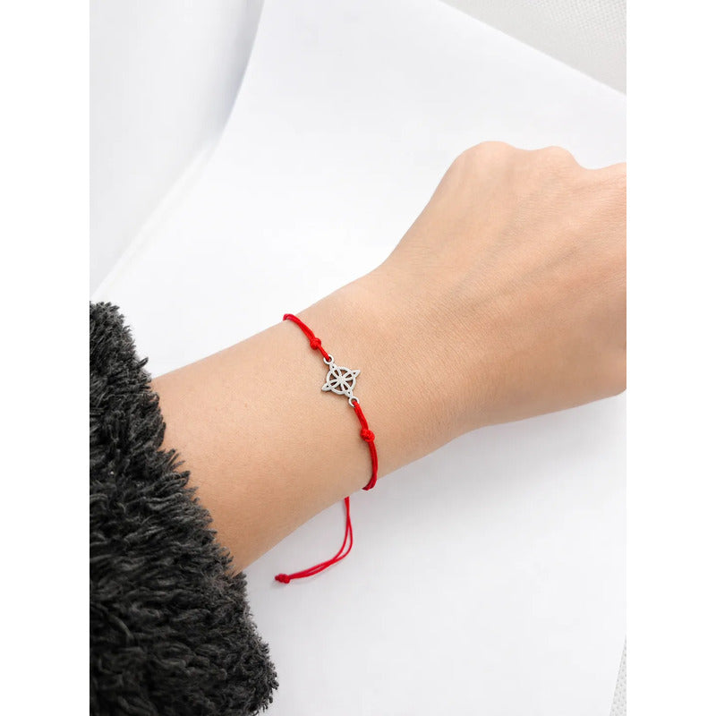 Pulsera Nudo De Bruja Rojo Amuleto Protección Acero Regalo Plateado 20 Cm