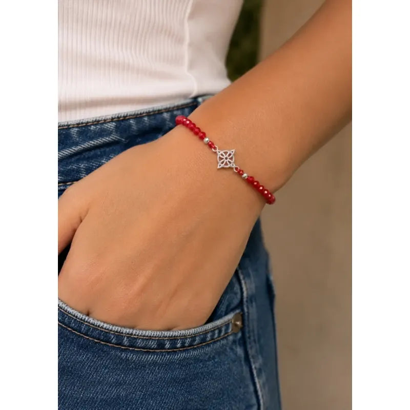 Pulsera Nudo De Bruja Cristales Rojos Protección Y Suerte Rojo 16 Cm