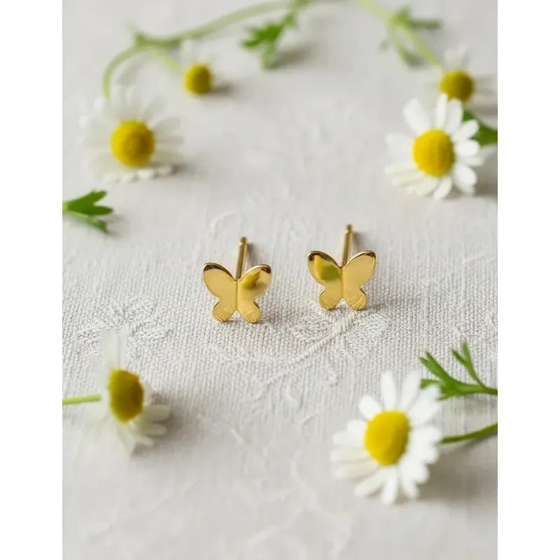 Aros Mariposa 8mm Enchapado Oro 18k Joyería Femenina Infanti Dorado Con Caja De Regalo