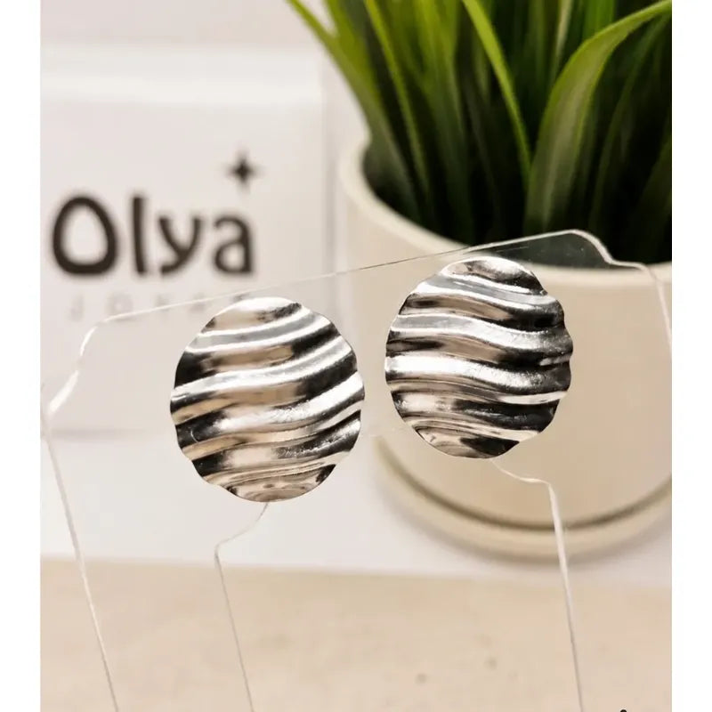 Aros Mujer Sin Perforación Redondos  Textura Enchapado Plata Plateado