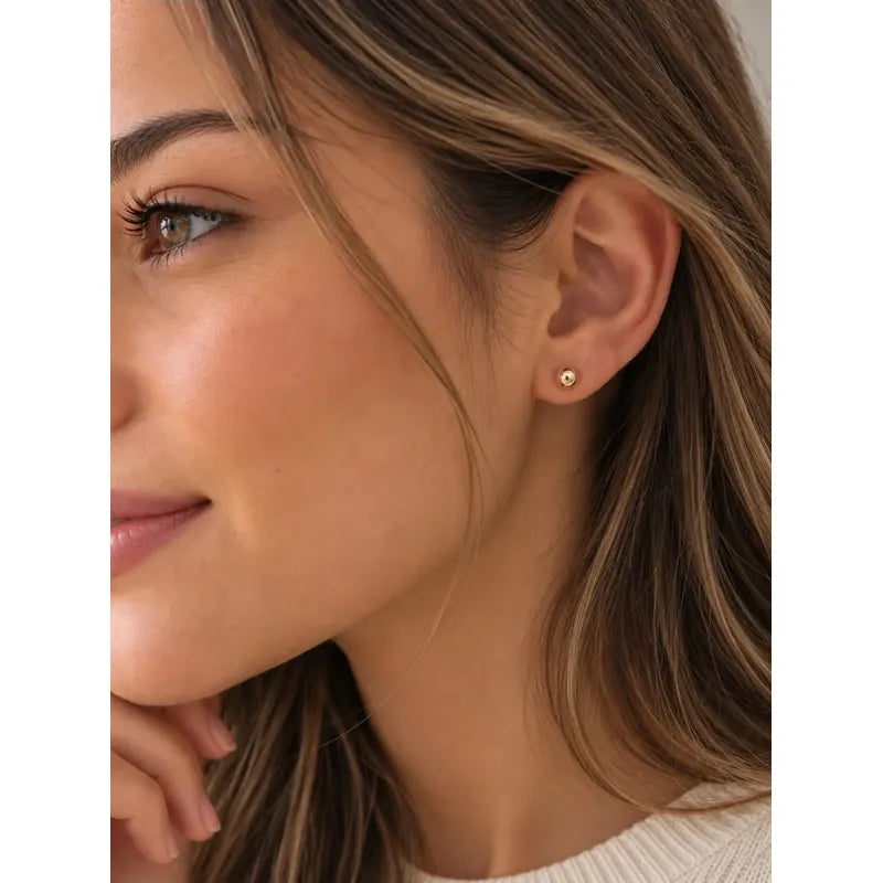 Aros Niña Bebé Bolita Lisa 4mm Enchapado En Oro Tope Seguro Dorado