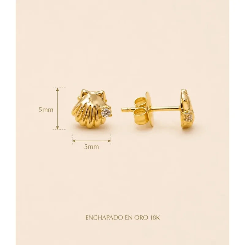 Aros Oro 18k Enchapado Niña Concha Marina 5mm Infantil Mujer Dorado