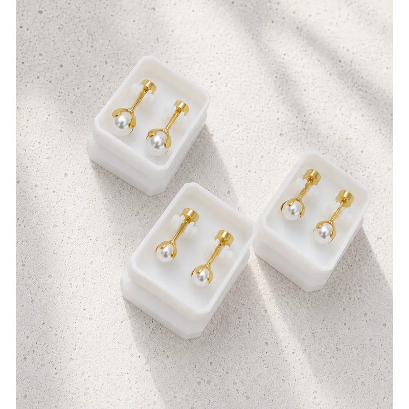 Pack 3 Pares Aros Con Perla Y Tope Para Niña Mujer En Acero Perlas 3perlas