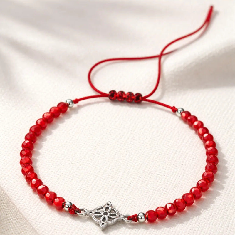 Pulsera Nudo De Bruja Cristales Rojos Protección Y Suerte Rojo 16 Cm