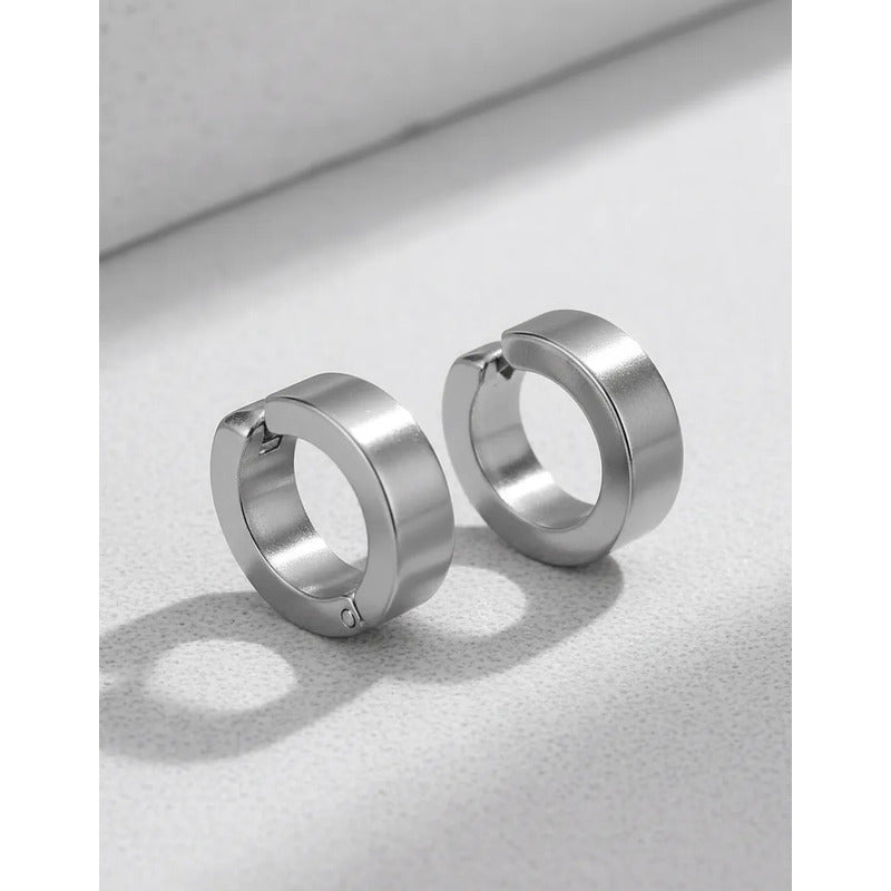 Aros Hombre Clip Acero Inoxidable Falsos Presión Par Plateado