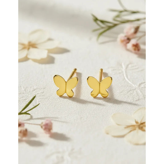 Aros Mariposa 8mm Enchapado Oro 18k Joyería Femenina Infanti Dorado Con Caja De Regalo