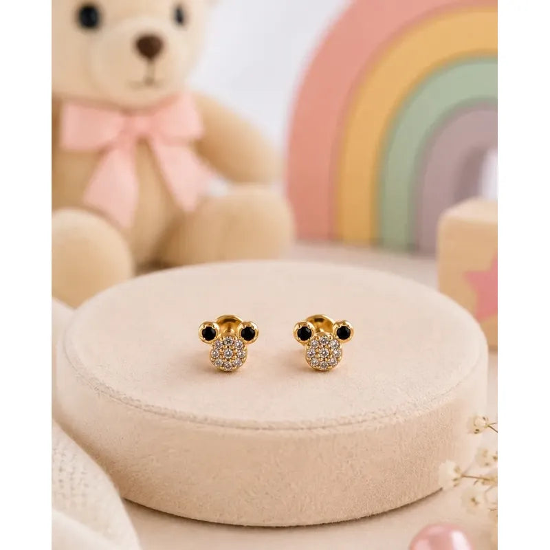 Aros Niña Oro 18k Enchapado Circon Tope Seguro Infantil Bebe Dorado