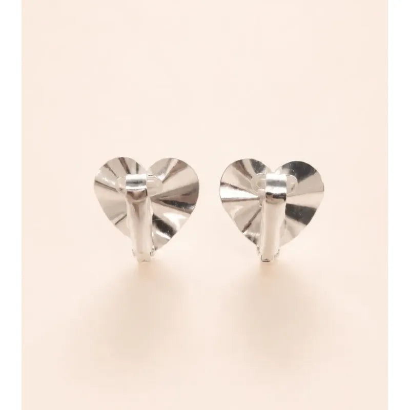Aros Mujer Corazón Sin Perforación Enchapado Plata Presión Plateado