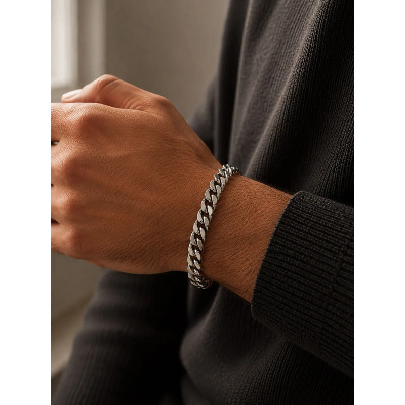 Pulsera Hombre Acero Inoxidable Cubana Clásica Estilo Urbano Cubana 21 Cm
