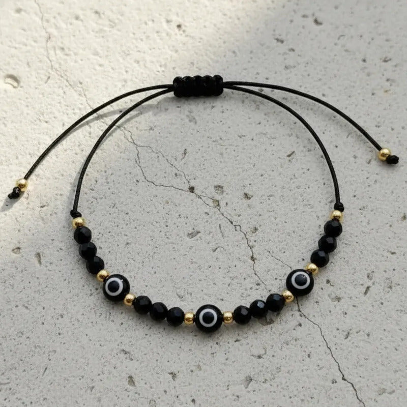 Pulsera Ojo Turco Negra Hombre Mujer Protección Acero Negro 16 Cm