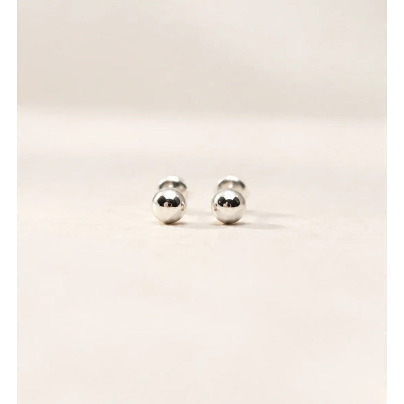 Aros Bebé Niña Plata Bolita 4mm Tope Seguridad Caja Regalo Plateado
