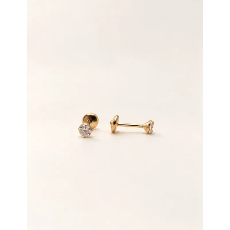 Aros Niña Bebe Punto De Luz Oro Enchapado 3mm Tope Seguridad Dorado