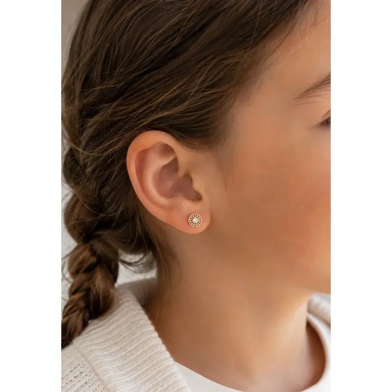 Aros Niña Enchapado Oro 18k Tope De Seguridad 5mm Infantil Dorado