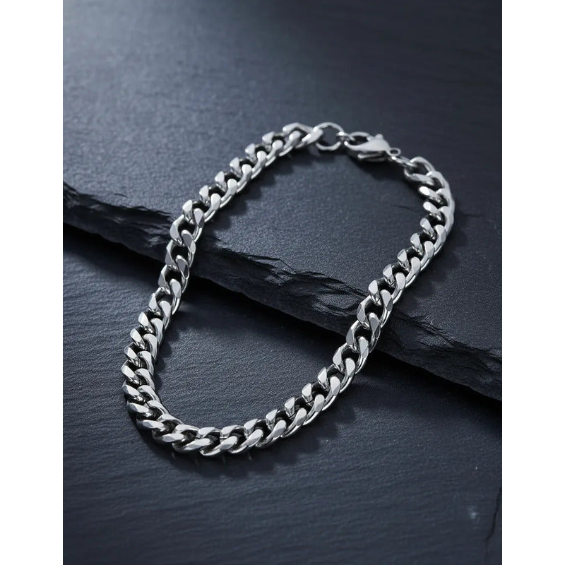 Pulsera Hombre Acero Inoxidable Cubana Clásica Estilo Urbano Eslabones 22 Cm