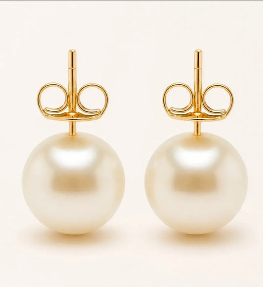Aros Perla 12mm Mujer Enchape Oro 18k Clásicos Elegantes