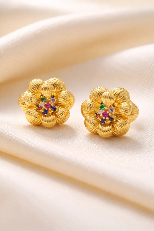 Aros Florales Enchapados En Oro 18k De Mujer Mas Caja Regalo