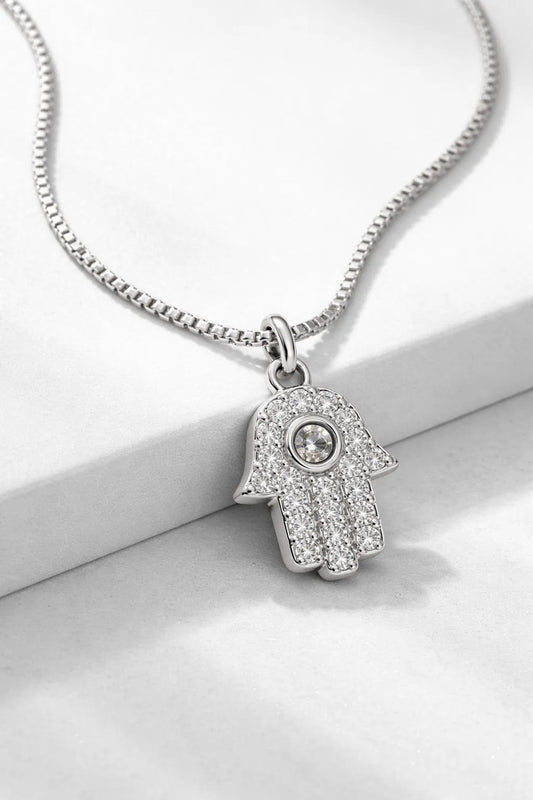 Collar Mujer Mano De Fátima Plata Brillo Amuleto Protección