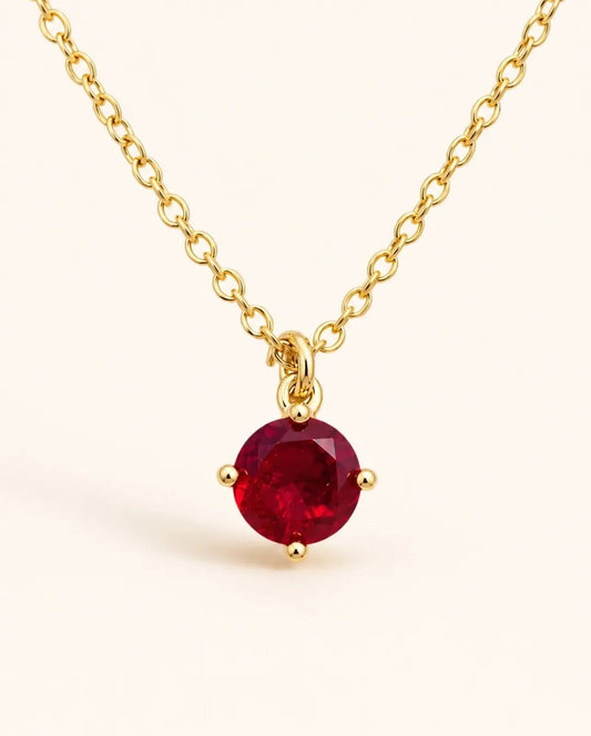 Collar Mujer Punto De Luz Rojo Brillante Oro 18k Enchape