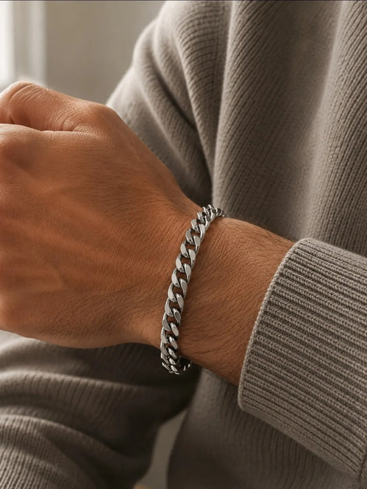 Pulsera Hombre Acero Inoxidable Cubana Clásica Estilo Urbano