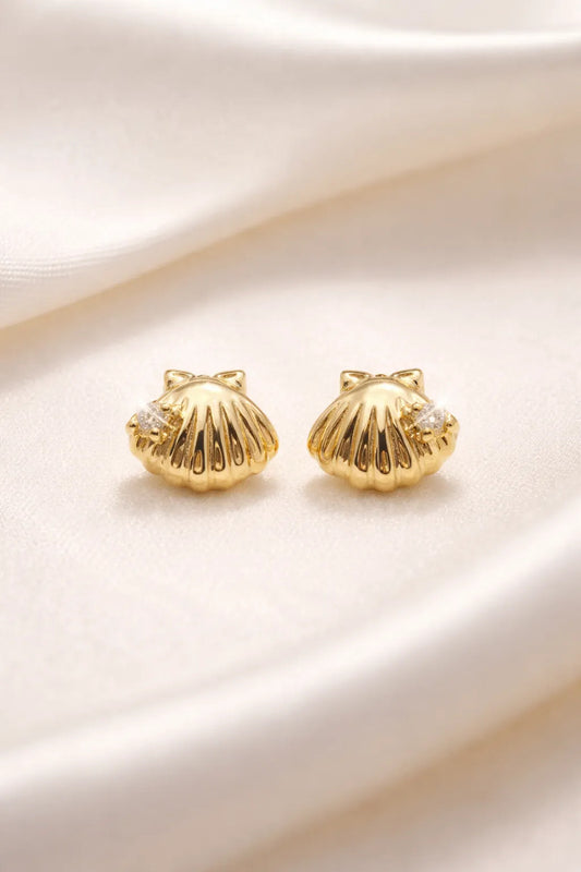 Aros Concha Marina Mujer Niña Enchapado Oro 8mm Joyería