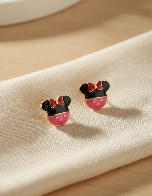 Aros Infantiles De Minnie Con Baño De Oro 18k Y Tope Seguro