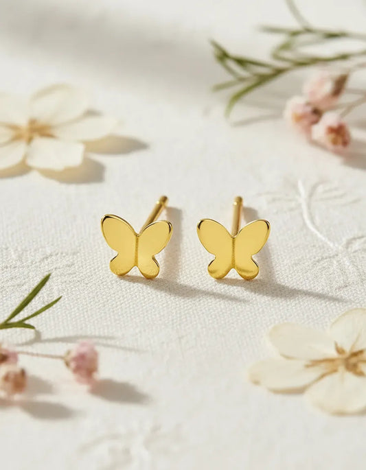 Aros Mariposa 8mm Enchapado Oro 18k Joyería Femenina Infanti